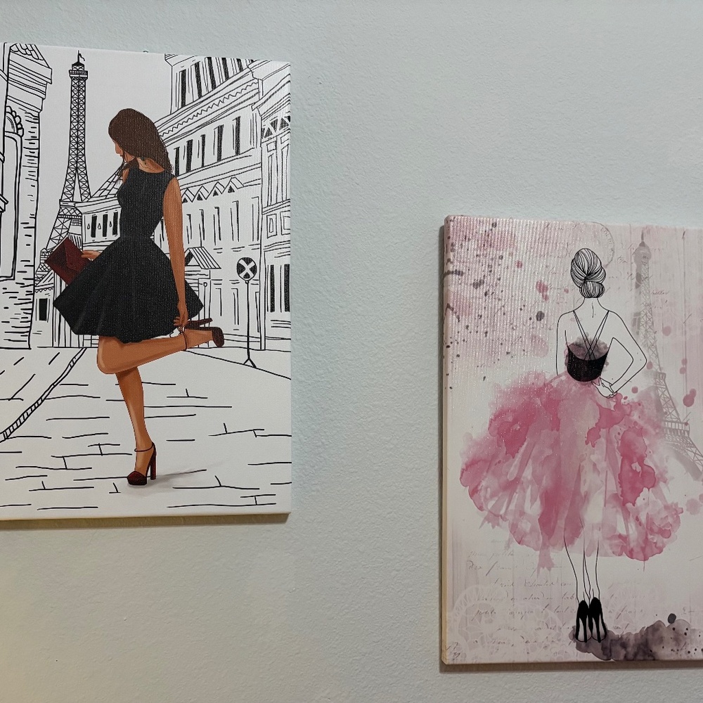 2   Paris Eiffel Tower Wall Art Decor, Print on Canvas, 12x18 inches